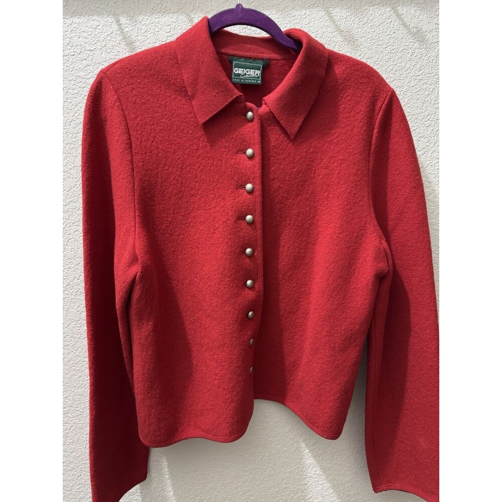 Beautiful Geiger Boiled Wool Red Cardigan Sweater Size 42 12